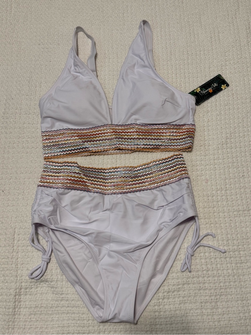 Women's Lavender Two-Piece Bikini with Multicolor Waistband